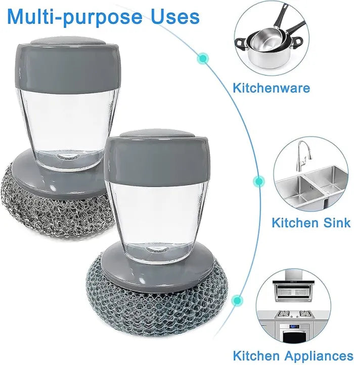 🧼✨ Kitchen Soap Dispensing Palm Brush 🍽️ Easy Press Dish Scrubber 🫧 | Non-Scratch Cleaning for Pots, Pans & Sinks 💪