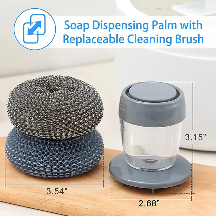 🧼✨ Kitchen Soap Dispensing Palm Brush 🍽️ Easy Press Dish Scrubber 🫧 | Non-Scratch Cleaning for Pots, Pans & Sinks 💪
