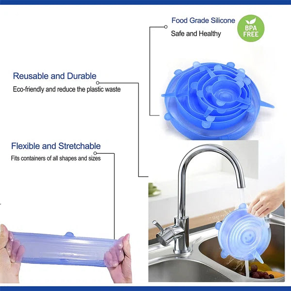 🍲✨ 6PCS Silicone Spill Stopper Lid Set 🧼 Universal Suction Covers for Bowls & Pans 🍳 | Prevents Overflow & Keeps Kitchen Clean 💧🔥