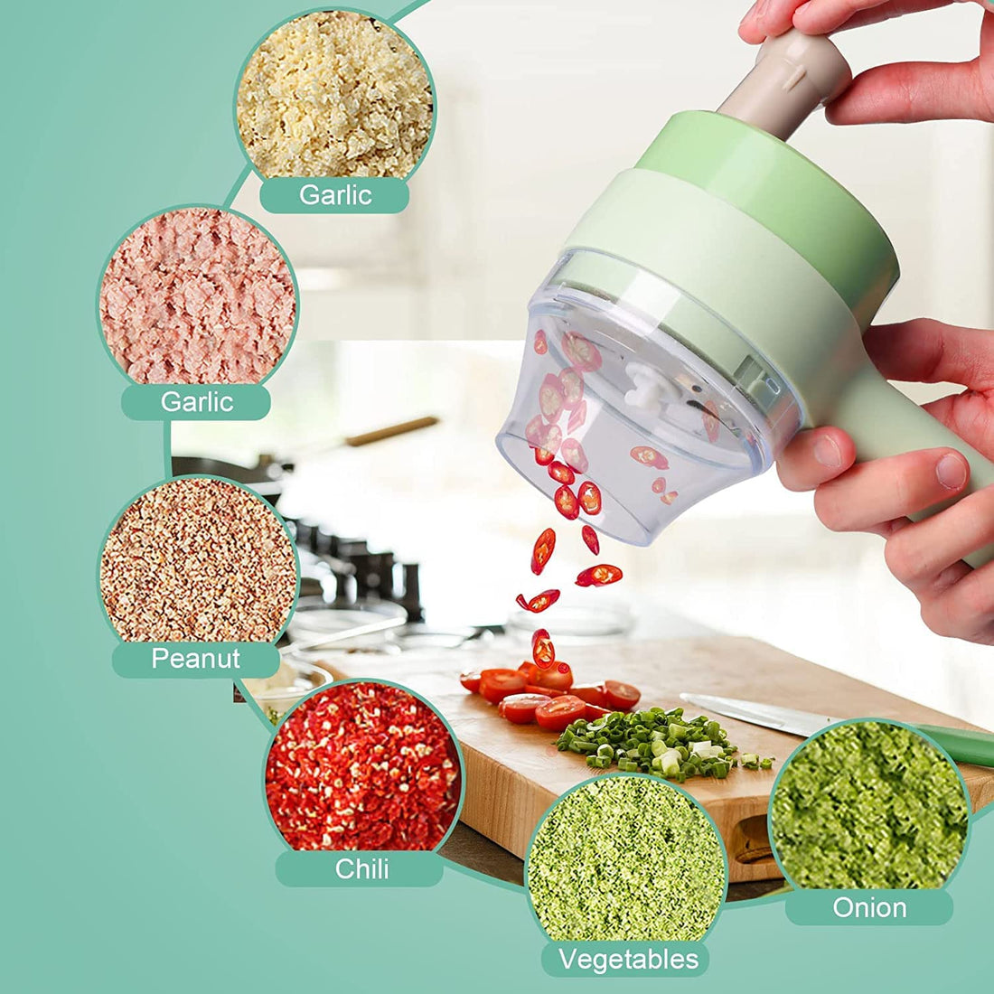 🥕⚡ 5-in-1 Handheld Electric Vegetable Cutter Set 🔪🧄 Mini Wireless Food Chopper & Slicer Machine 🥔🥒 | Fast Kitchen Helper 🍳✨ | Random Color 🎨