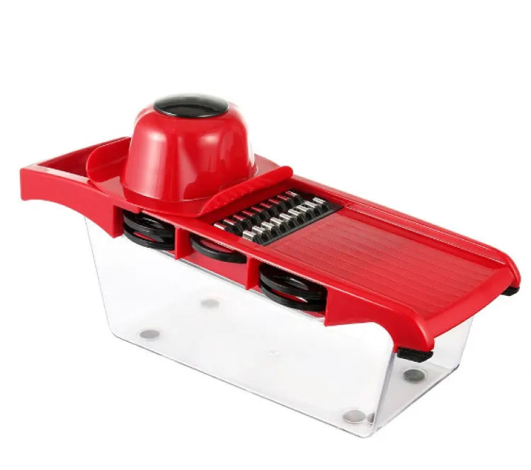 🥕🔪 10 in 1 Mandolin Slicer Vegetable Cutter – 🧑‍🍳 Stainless Steel Blade Manual Kitchen Tool 🍅✨ | Potato Peeler 🥔, Carrot 🥕, Cheese 🧀 Grater & More 🍽️🔥 (Red Color ❤️)