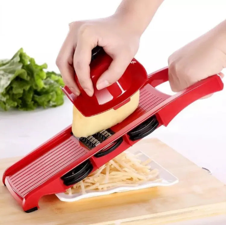 🥕🔪 10 in 1 Mandolin Slicer Vegetable Cutter – 🧑‍🍳 Stainless Steel Blade Manual Kitchen Tool 🍅✨ | Potato Peeler 🥔, Carrot 🥕, Cheese 🧀 Grater & More 🍽️🔥 (Red Color ❤️)