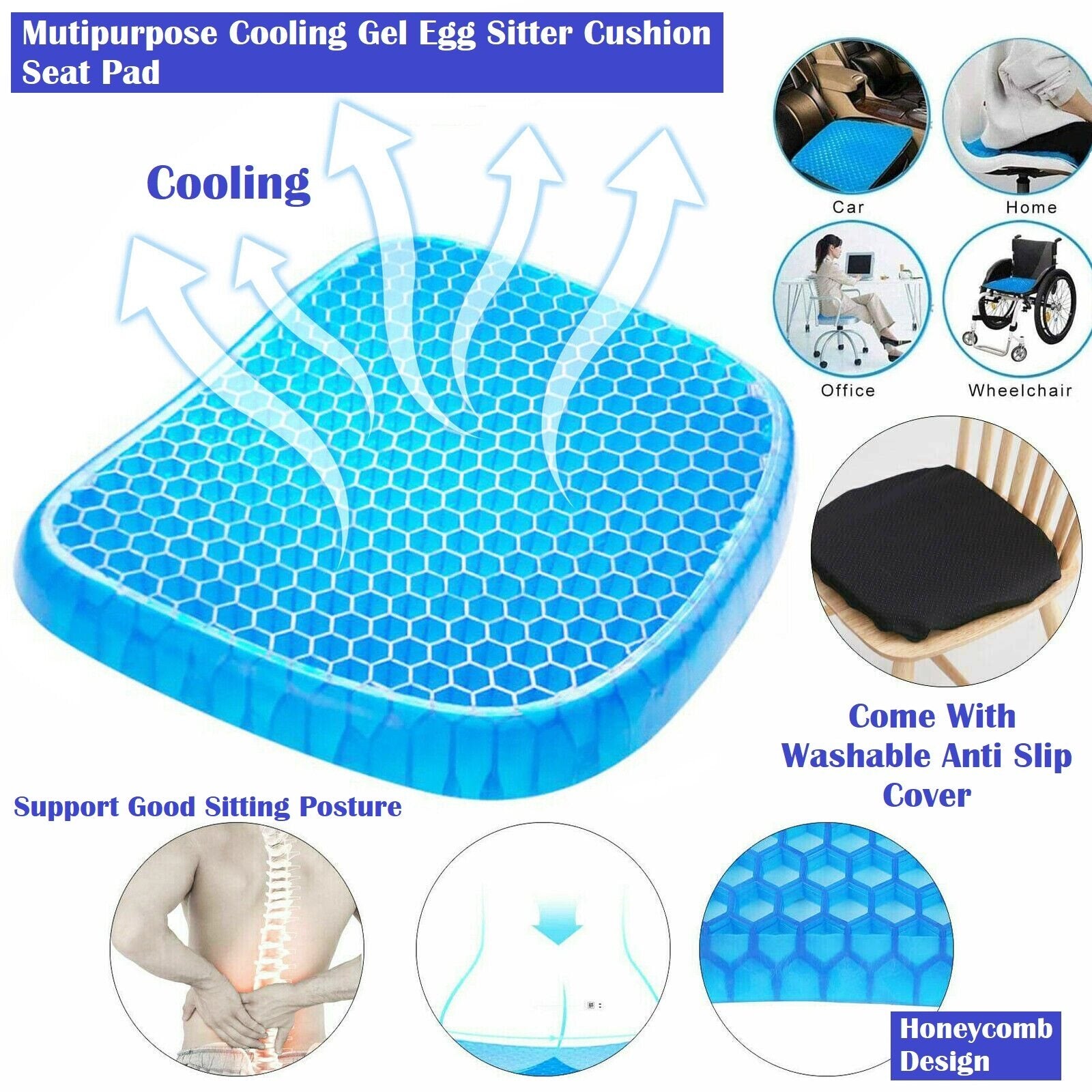 🪑✨ Non-Slip Gel Seat Cushion 🖤 Soft Honeycomb Support Pad 💺 | Breathable Comfort for Car & Office Chairs 🚗🏢