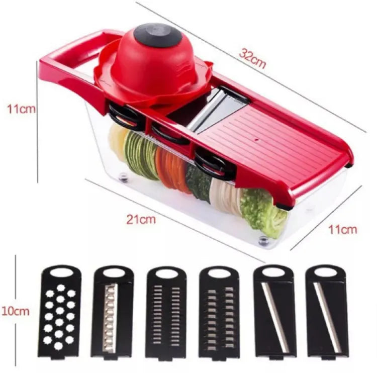 🥕🔪 10 in 1 Mandolin Slicer Vegetable Cutter – 🧑‍🍳 Stainless Steel Blade Manual Kitchen Tool 🍅✨ | Potato Peeler 🥔, Carrot 🥕, Cheese 🧀 Grater & More 🍽️🔥 (Red Color ❤️)