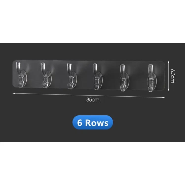 🪝✨ 6-Row Transparent Wall Hooks 🏠 Self-Adhesive Multi-Purpose Hanger 🔑 | Perfect for Clothes, Towels & Kitchen Storage 🚿🔥