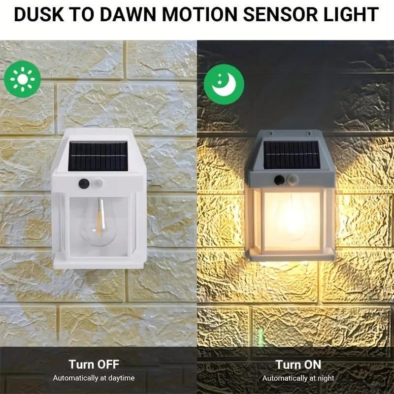 ☀️💡 Solar Wall Light with Motion Sensor 🚶‍♂️ Tungsten Bulb Outdoor Lamp ✨ | Weatherproof 🌧️, Energy Saving 🔋 & Easy Installation 🔧