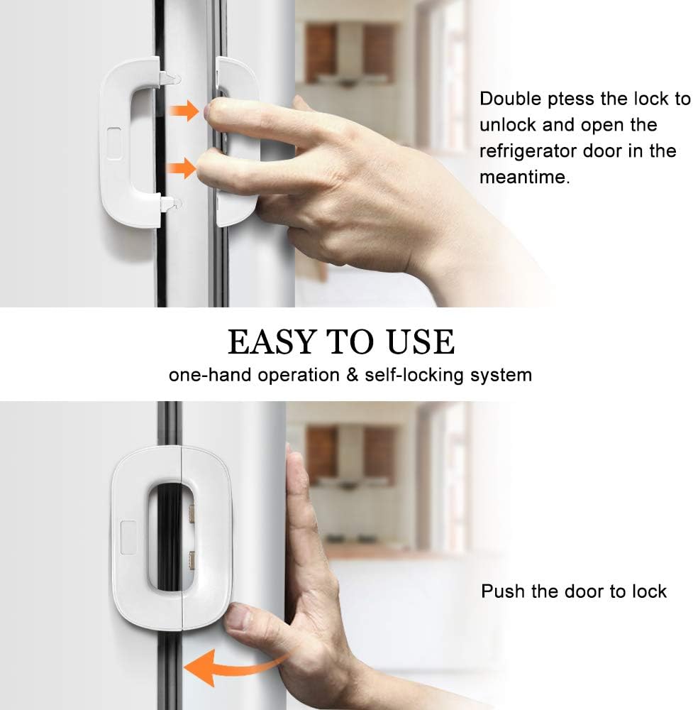 🔒👶 Child Safety Refrigerator Lock ✨ Self-Adhesive Fridge & Freezer Door Lock 🧊🚪 | Double Safety Button 🔐 | Easy One-Hand Operation 👍