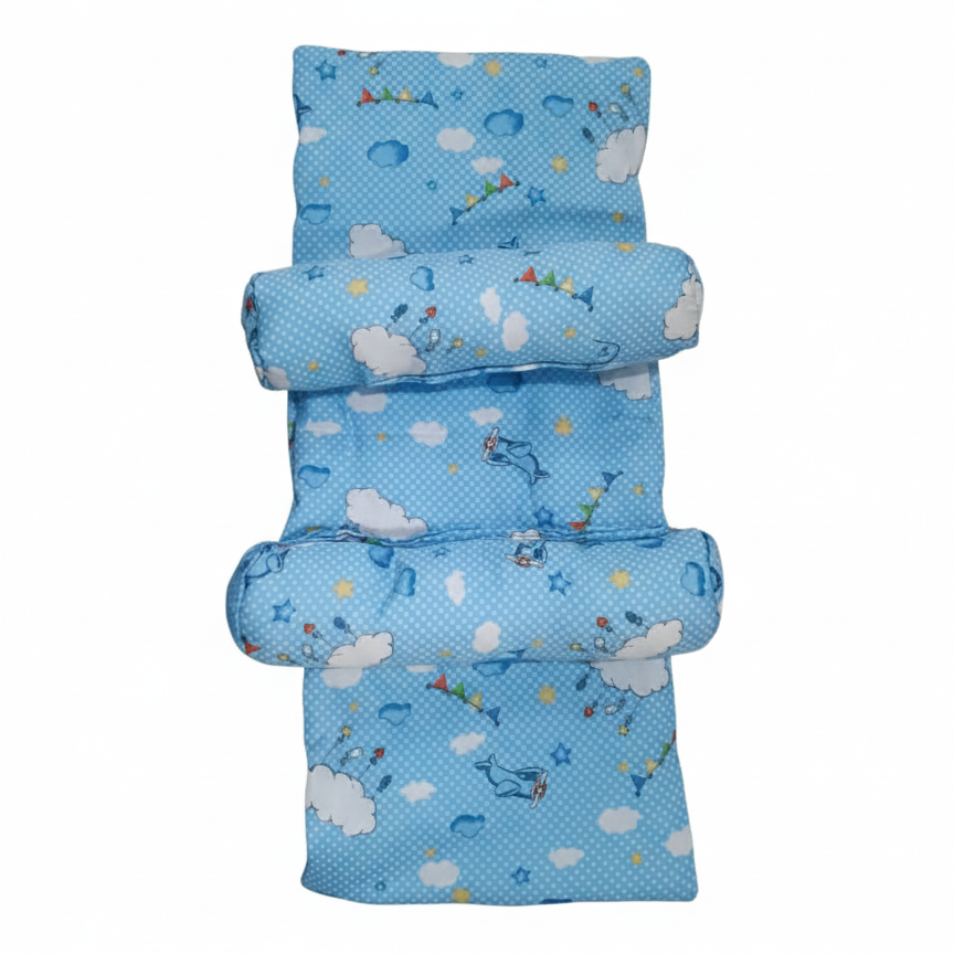 Baby Sleeping Adjustable Bed Set With Pillow And Side Cushions – Soft Cotton Fabric, Comfortable And Breathable Mattress For Newborns And Infants (Random Colour)