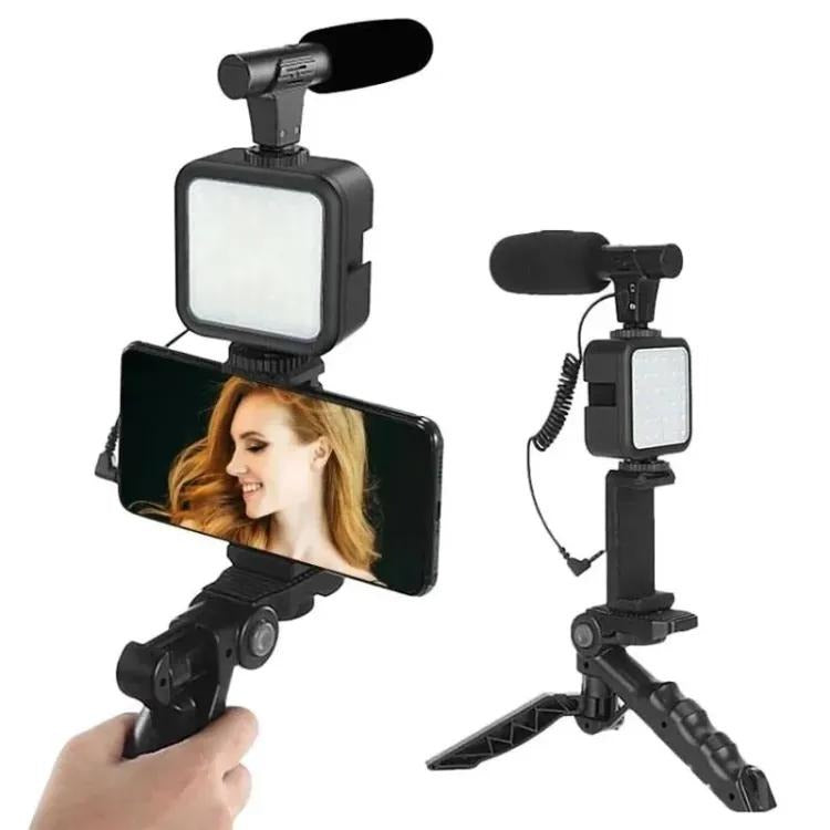 🎥✨ AY-49 Vlogger Kit 📱 Mic 🎤, LED Light 💡, Mini Tripod & Mobile Holder 🔄 | Complete Video Making Setup for Vlogging & Reels 🔥