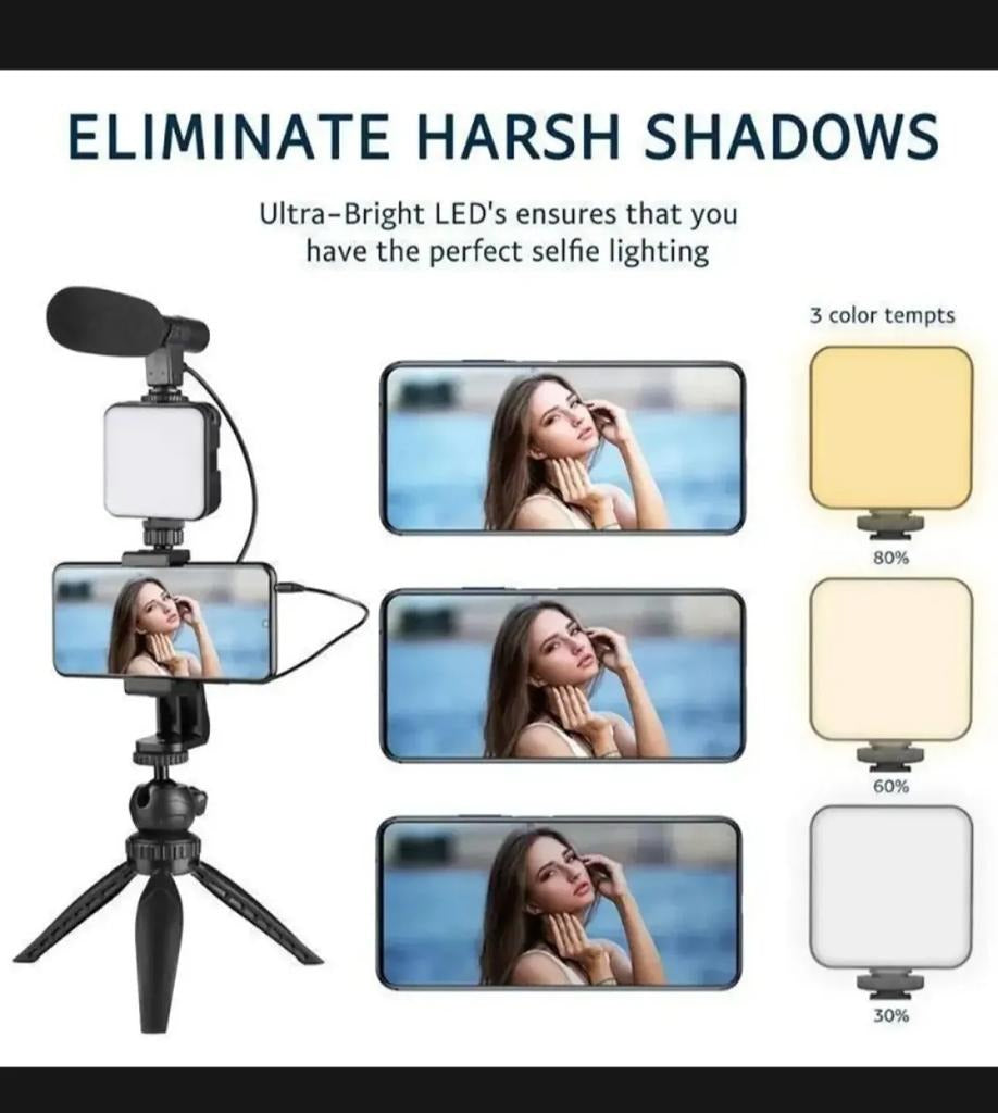 🎥✨ AY-49 Vlogger Kit 📱 Mic 🎤, LED Light 💡, Mini Tripod & Mobile Holder 🔄 | Complete Video Making Setup for Vlogging & Reels 🔥