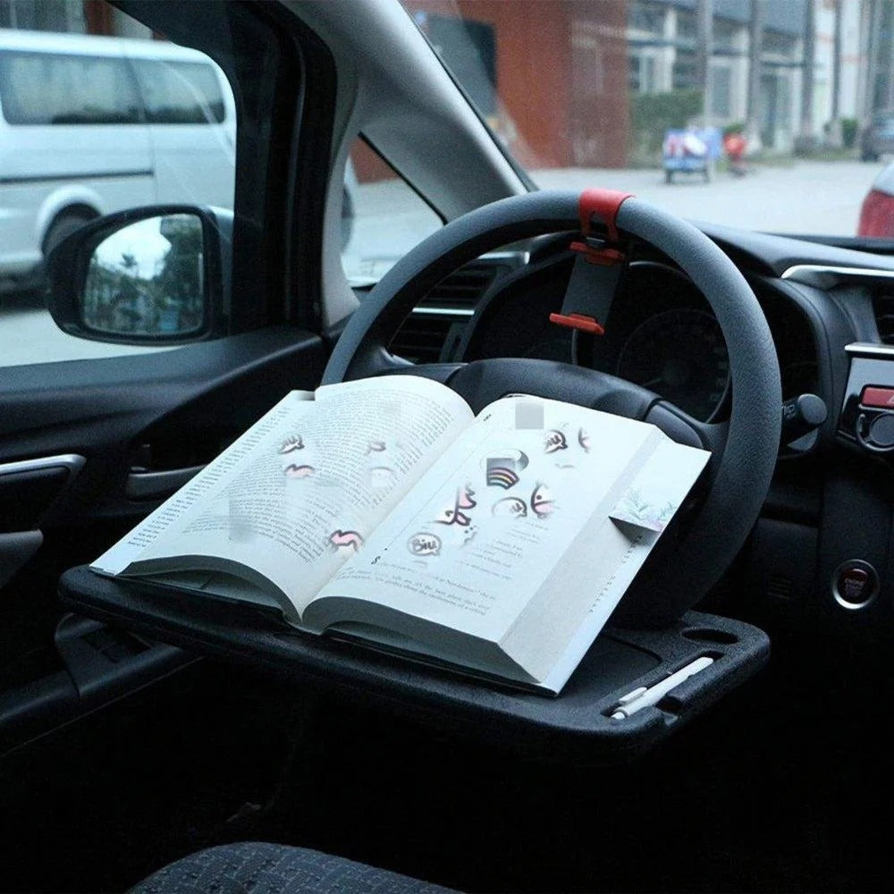 🍔💻 Multi-Purpose Car Steering Wheel Tray 🚗✨Use as Food Table, Laptop Desk & Travel WorkspaceCompact & Easy To Use 🔥  OR