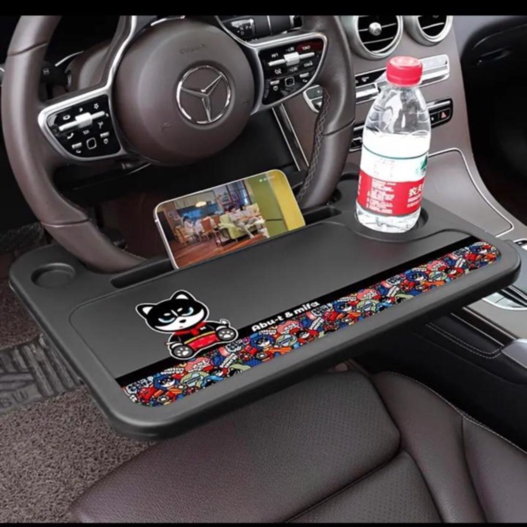 🍔💻 Multi-Purpose Car Steering Wheel Tray 🚗✨Use as Food Table, Laptop Desk & Travel WorkspaceCompact & Easy To Use 🔥  OR