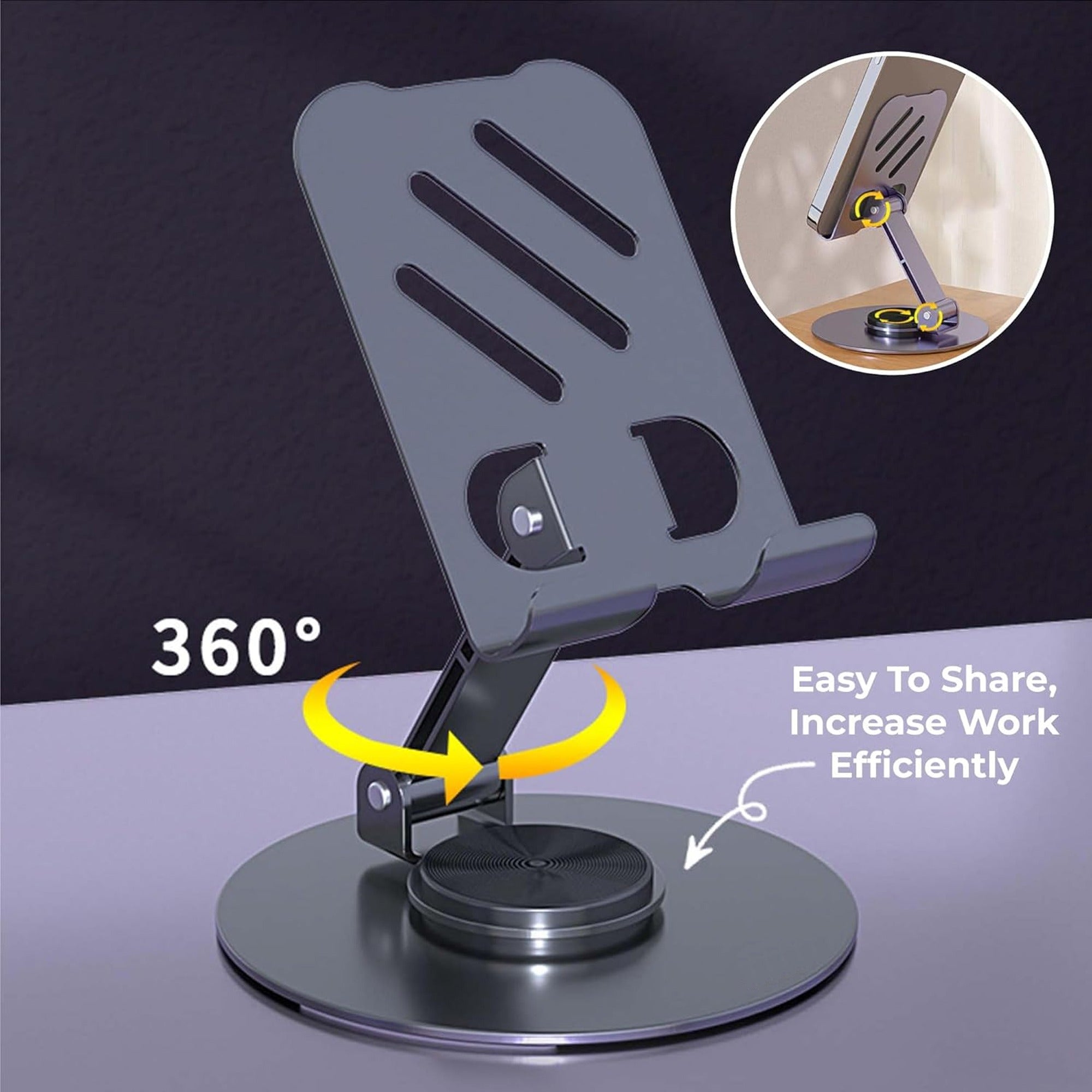 📱✨ 360° Rotating Mobile & Tablet Stand 🔄 Foldable Lazy Phone Holder 💻 | Adjustable Desktop Stand for Watching, Study & Live Streaming 🎥🔥 | Random Color 🎨