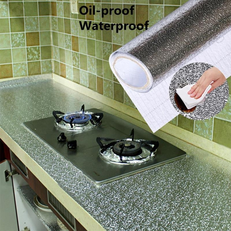 ✨🍳 Self-Adhesive Kitchen Oil-Proof Sticker Roll 🏠 Waterproof Aluminium Foil Sheet 💧🛡️ | DIY Kitchen Wallpaper 🔥 | 45×150cm 📏