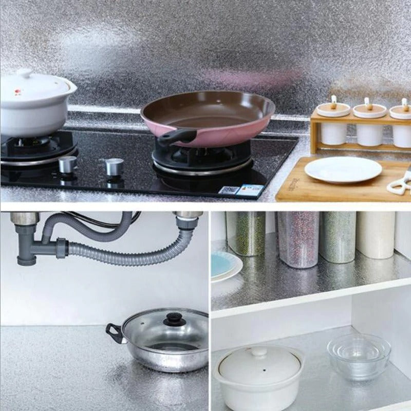 ✨🍳 Self-Adhesive Kitchen Oil-Proof Sticker Roll 🏠 Waterproof Aluminium Foil Sheet 💧🛡️ | DIY Kitchen Wallpaper 🔥 | 45×150cm 📏