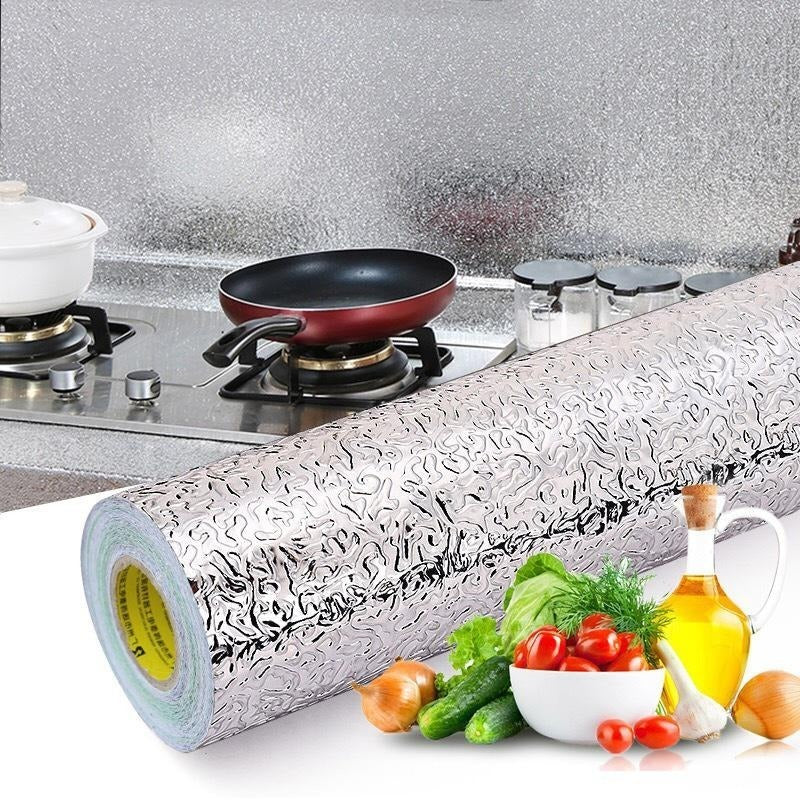 ✨🍳 Self-Adhesive Kitchen Oil-Proof Sticker Roll 🏠 Waterproof Aluminium Foil Sheet 💧🛡️ | DIY Kitchen Wallpaper 🔥 | 45×150cm 📏