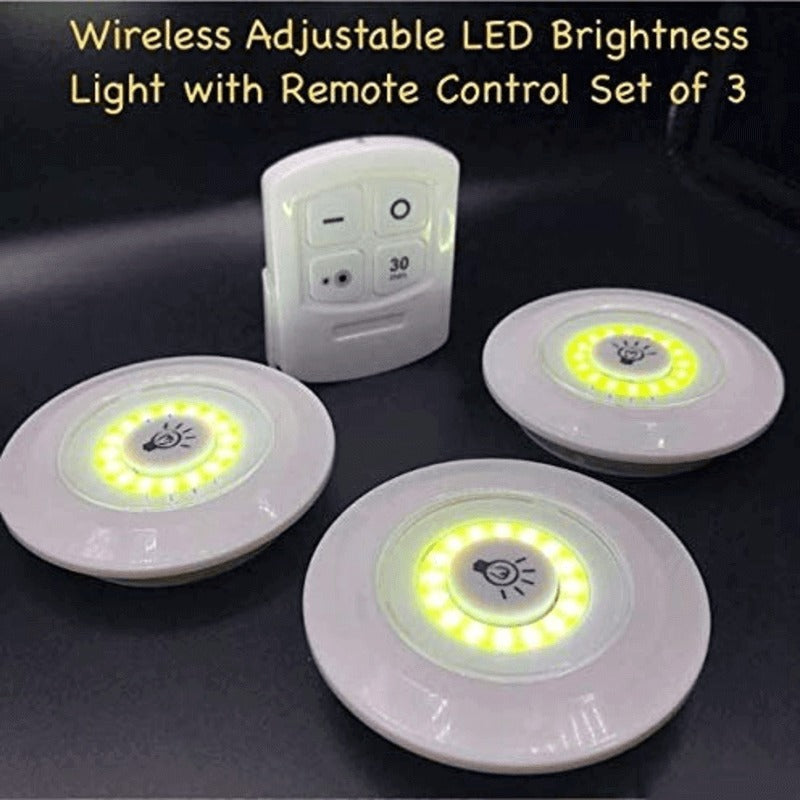💡✨ Pack of 3 LED Remote Control Lights Tap Lights with Self-Adhesive 🔆 | Perfect for Cabinet, Wardrobe & Kitchen 🏠