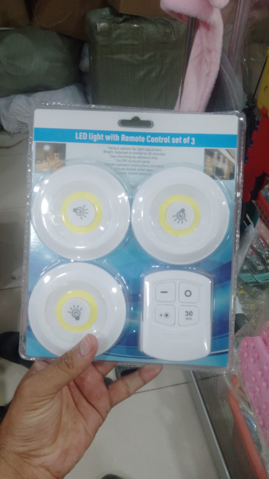 💡✨ Pack of 3 LED Remote Control Lights Tap Lights with Self-Adhesive 🔆 | Perfect for Cabinet, Wardrobe & Kitchen 🏠