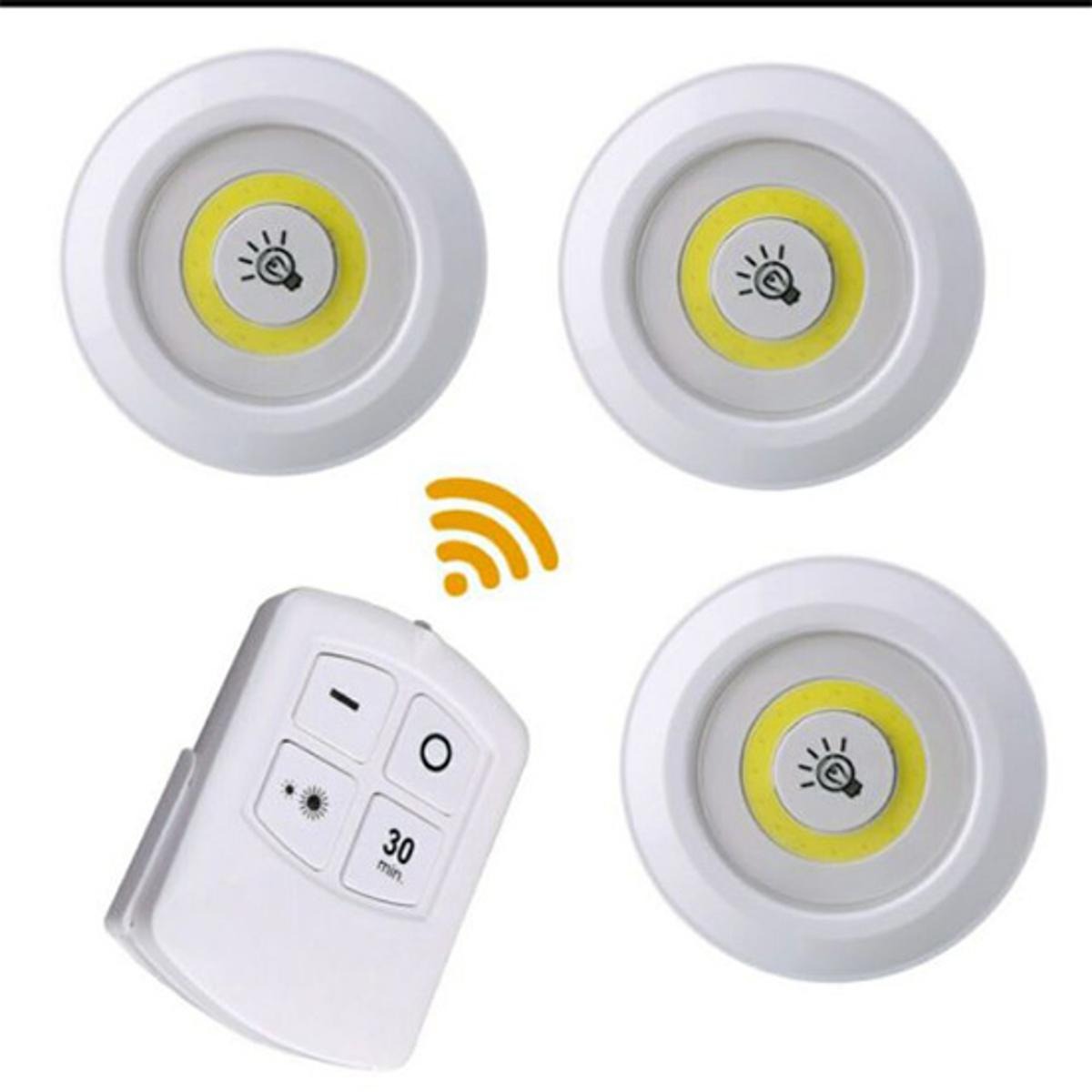 💡✨ Pack of 3 LED Remote Control Lights Tap Lights with Self-Adhesive 🔆 | Perfect for Cabinet, Wardrobe & Kitchen 🏠