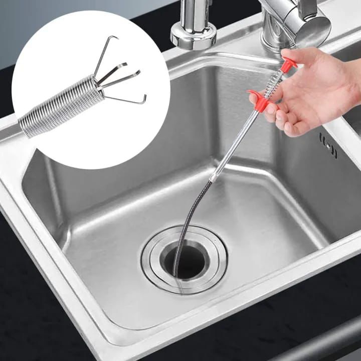 🛠️💧 Stainless Steel Sink Drain Cleaner ✨ 60cm Flexible Spring Cleaning Stick 🌀 | Easily Removes Hair & Blockages 🚰🔥