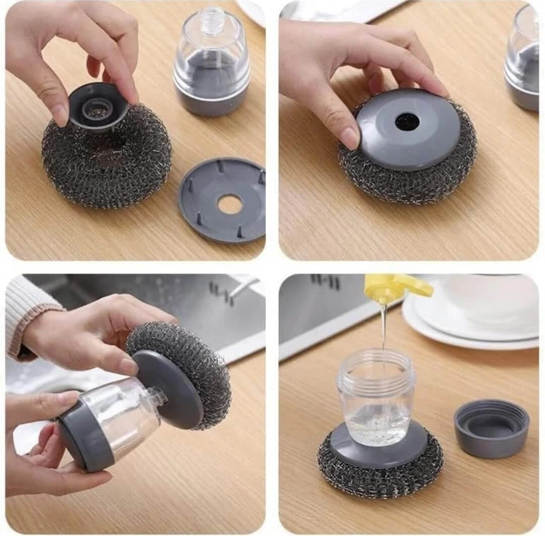 🧼✨ Kitchen Soap Dispensing Palm Brush 🍽️ Easy Press Dish Scrubber 🫧 | Non-Scratch Cleaning for Pots, Pans & Sinks 💪