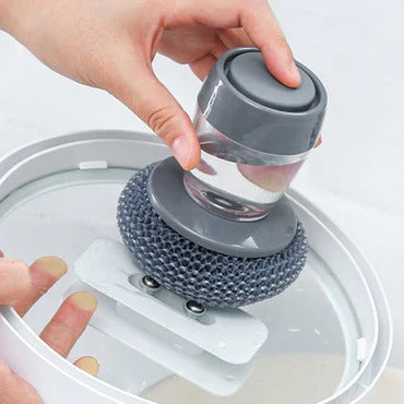 🧼✨ Kitchen Soap Dispensing Palm Brush 🍽️ Easy Press Dish Scrubber 🫧 | Non-Scratch Cleaning for Pots, Pans & Sinks 💪