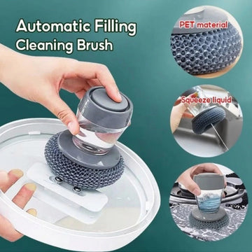 🧼✨ Kitchen Soap Dispensing Palm Brush 🍽️ Easy Press Dish Scrubber 🫧 | Non-Scratch Cleaning for Pots, Pans & Sinks 💪