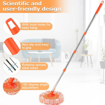 🧹✨ Long-Handle Telescopic Cleaning Mop 💧 360° Rotating Microfiber Dust Mop 🔄 | Easy Floor & Ceiling Cleaning 🏠🔥
