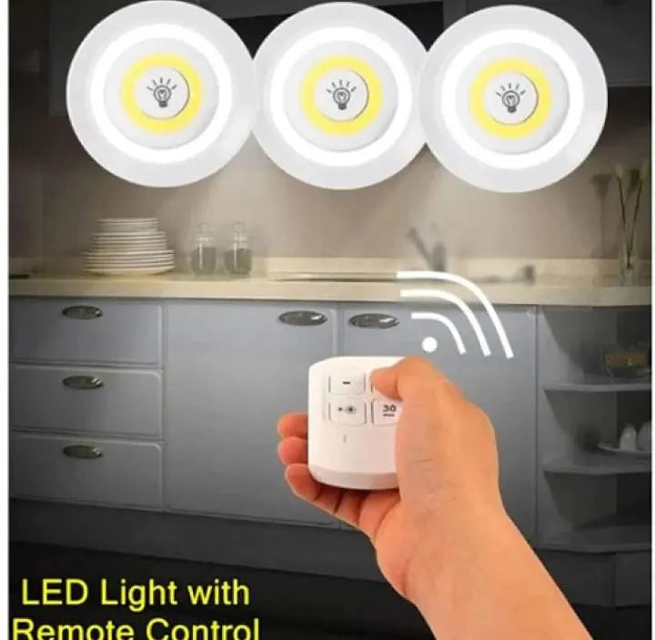 💡✨ Pack of 3 LED Remote Control Lights Tap Lights with Self-Adhesive 🔆 | Perfect for Cabinet, Wardrobe & Kitchen 🏠