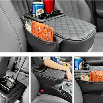 🚗🖤 Car Armrest Cushion with Cup Holder ✨ Comfortable Driving Support 💺 | Built-In Storage & Drink Holder 🥤🔥