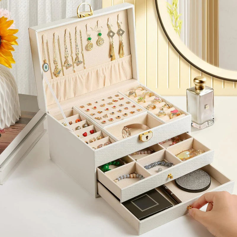 Luxury Jewelry Organizer Case with Compartments and Drawers