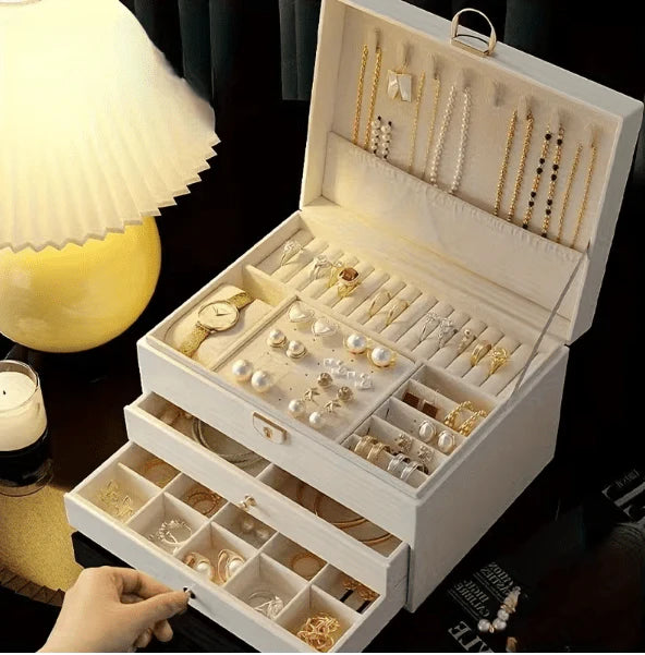 Elegant Multi-Layer Jewelry Box for Rings, Earrings and Necklaces