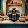 Kitchen Spice Organizer with Rotating Carousel and Storage Jars