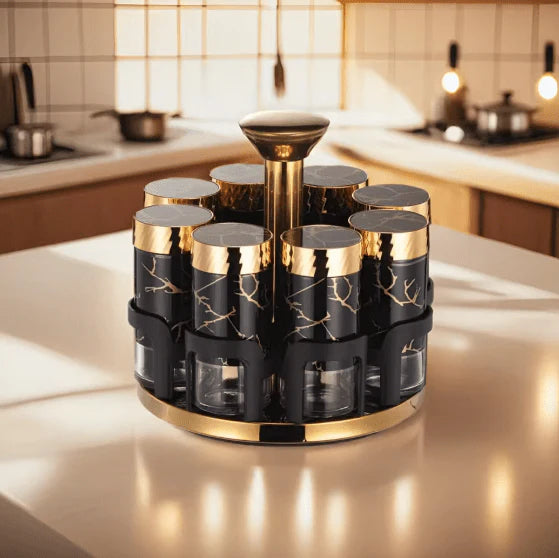 Space Saving Spice Carousel Rack for Organized Kitchen Counter
