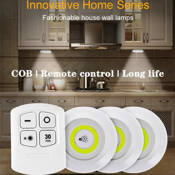 💡✨ Pack of 3 LED Remote Control Lights Tap Lights with Self-Adhesive 🔆 | Perfect for Cabinet, Wardrobe & Kitchen 🏠