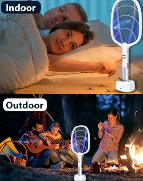 🦟⚡ USB Rechargeable Mosquito Racket Electric Insect Killer Bat with Stand 🔋 | For Indoor & Outdoor Use 🏠