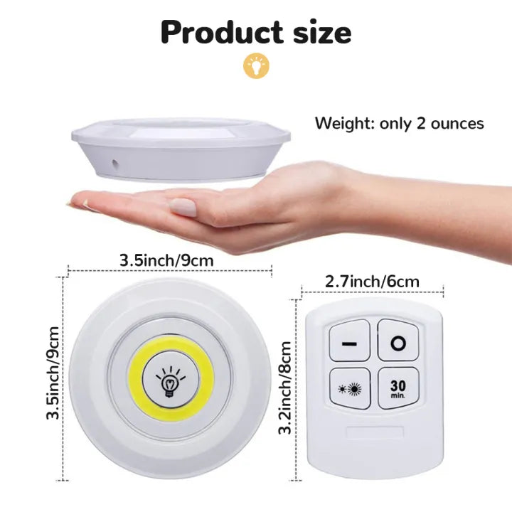 💡✨ Pack of 3 LED Remote Control Lights Tap Lights with Self-Adhesive 🔆 | Perfect for Cabinet, Wardrobe & Kitchen 🏠