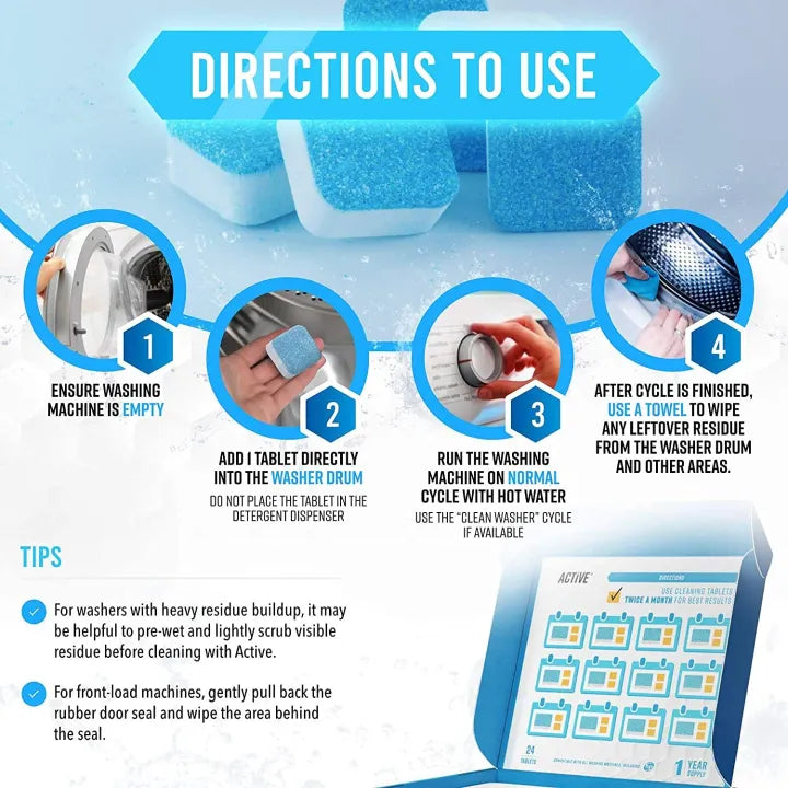 🧺✨ Washing Machine Cleaner Tablets 🫧 12 Deep Cleaning & Deodorizing Tablets 💧 | For Front Load, Top Load & HE Washers 🔥