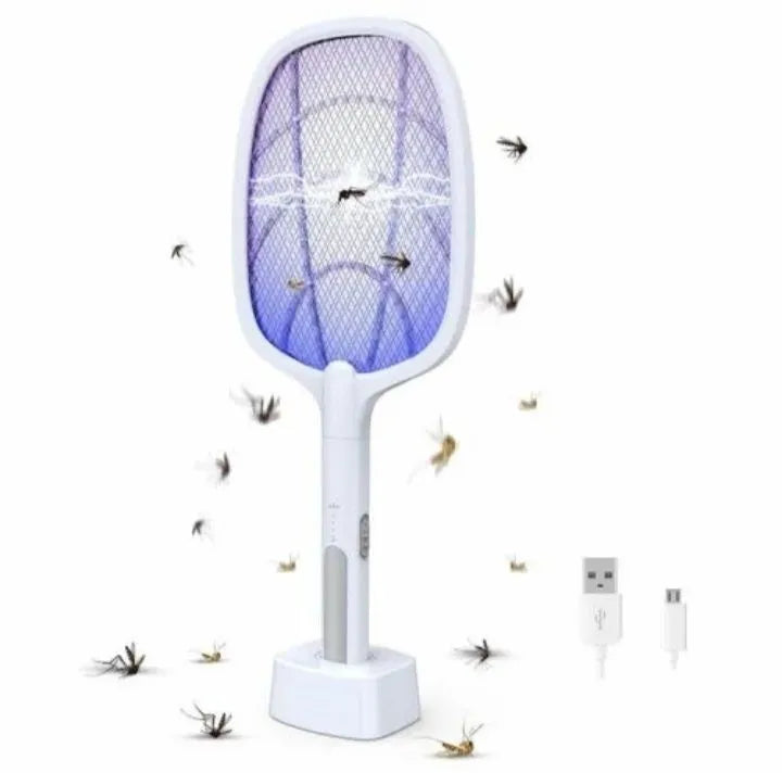 🦟⚡ USB Rechargeable Mosquito Racket Electric Insect Killer Bat with Stand 🔋 | For Indoor & Outdoor Use 🏠