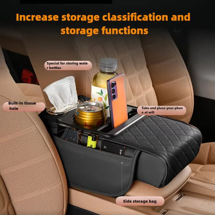 🚗🖤 Car Armrest Cushion with Cup Holder ✨ Comfortable Driving Support 💺 | Built-In Storage & Drink Holder 🥤🔥