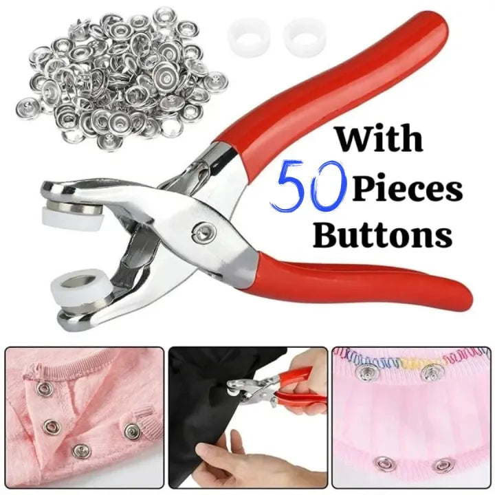 🔧✨ Hand Press Button Plier Set 50 Tich Snap Buttons Included 🧵 | DIY Press Tool with Lock for Easy Fixing