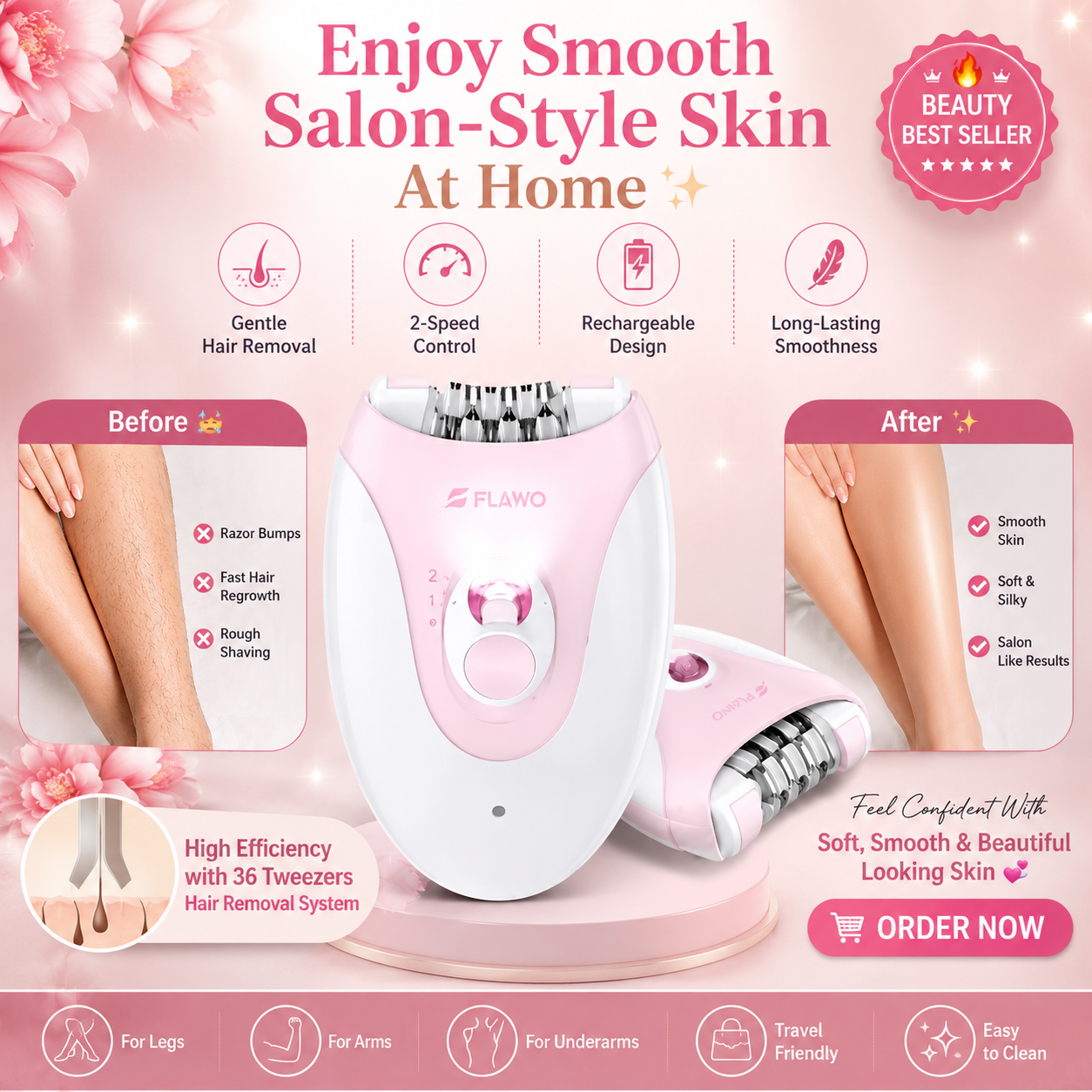 🪒💖 Daling DL-6032 Ladies Hair Removal Epilator ✨Painless Hair Removal Experience 🪒| Rechargeable & Easy To Use 🔋Perfect for Legs, Arms & Underarms 👌
