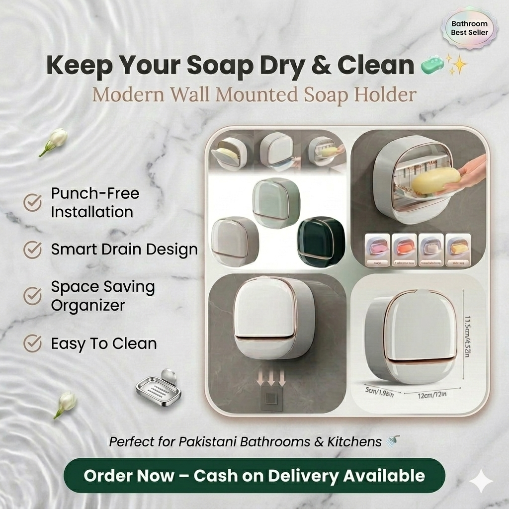 🚿🧼 Premium Wall Mounted Soap Box ✨Punch-Free Luxury Soap CaseEasy Cleaning & Water Drain Design 💧✨| Easy to Install – No Drilling Needed 🔧❌ | Random Colour 🌈