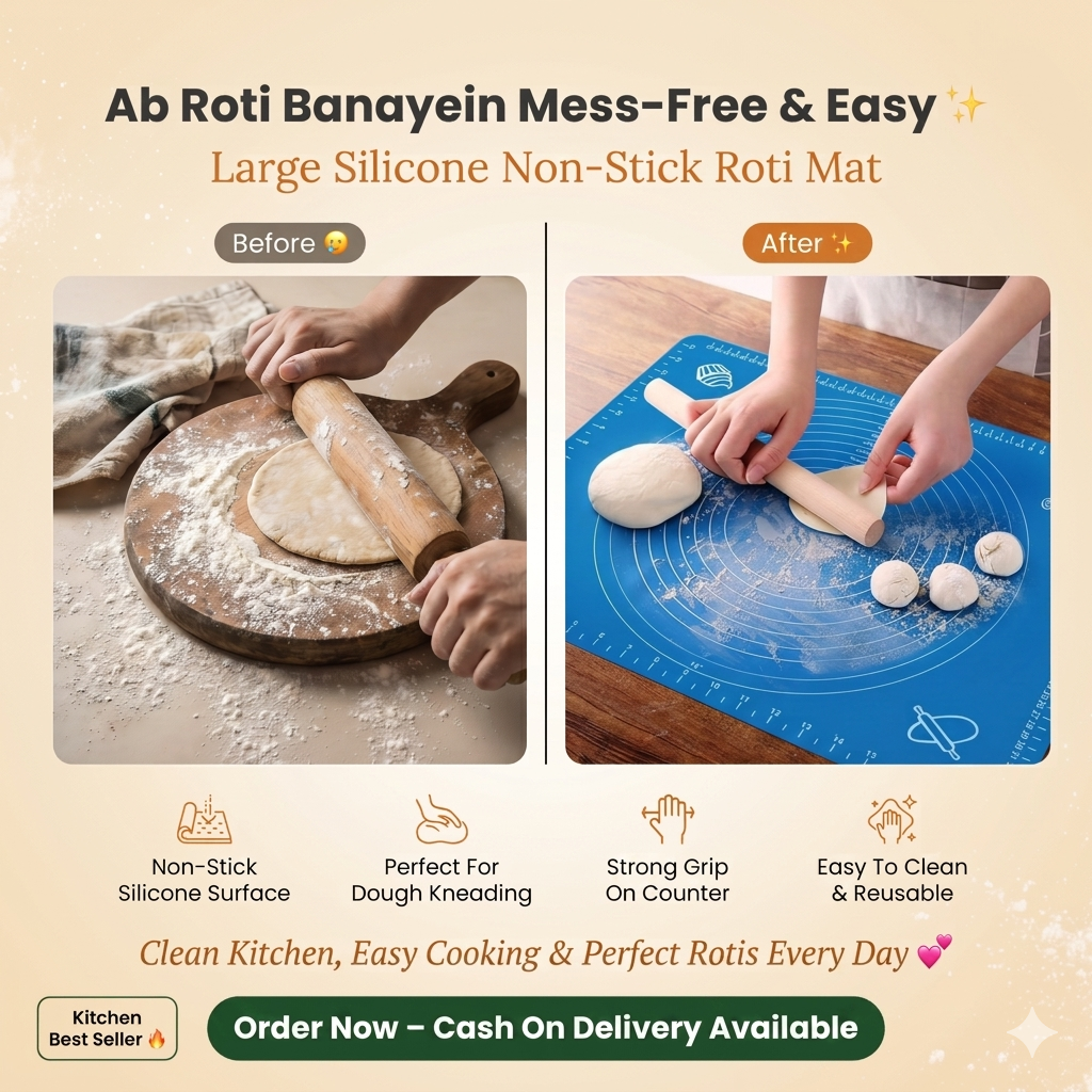 🍞✨ Silicone Roti Mat – Large 50×40cm 🧑‍🍳 Non-Stick Dough Kneading & Baking Mat 🍪🥟 | Easy Kitchen Helper 🏠 | Random Color 🎨