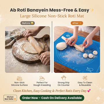 🍞✨ Silicone Roti Mat – Large 50×40cm 🧑‍🍳 Non-Stick Dough Kneading & Baking Mat 🍪🥟 | Easy Kitchen Helper 🏠 | Random Color 🎨