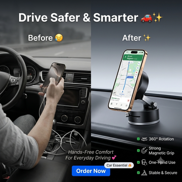 🧲🚗 Premium 360° Magnetic Phone Holder 📱 Strong Grip & Flexible Rotation 🔄 | Perfect for Driving, Work & Watching Videos ✨