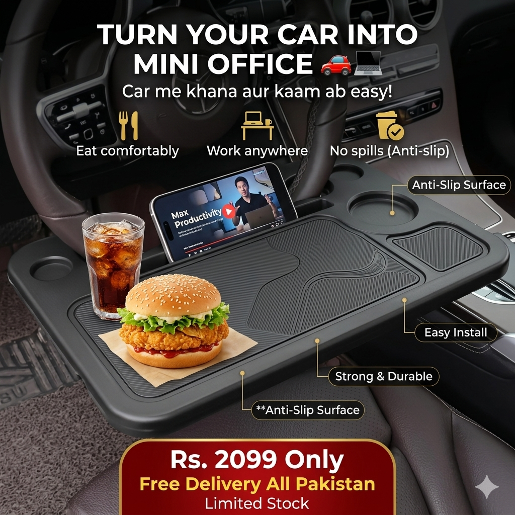 🍔💻 Multi-Purpose Car Steering Wheel Tray 🚗✨Use as Food Table, Laptop Desk & Travel WorkspaceCompact & Easy To Use 🔥  OR