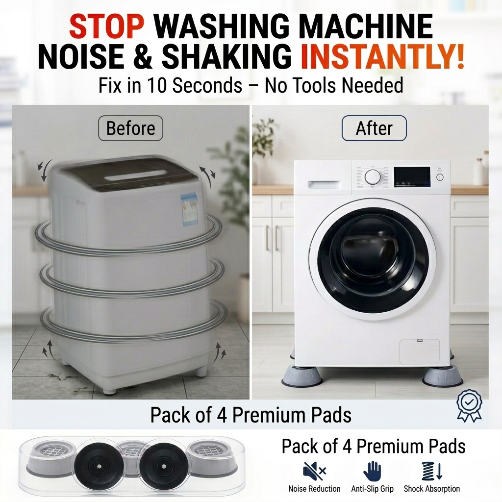 4Pcs Universal Anti‑Vibration Feet Pads | Washing Machine, Dryer, Refrigerator & Furniture Non‑Slip Rubber Mat (Large Size)