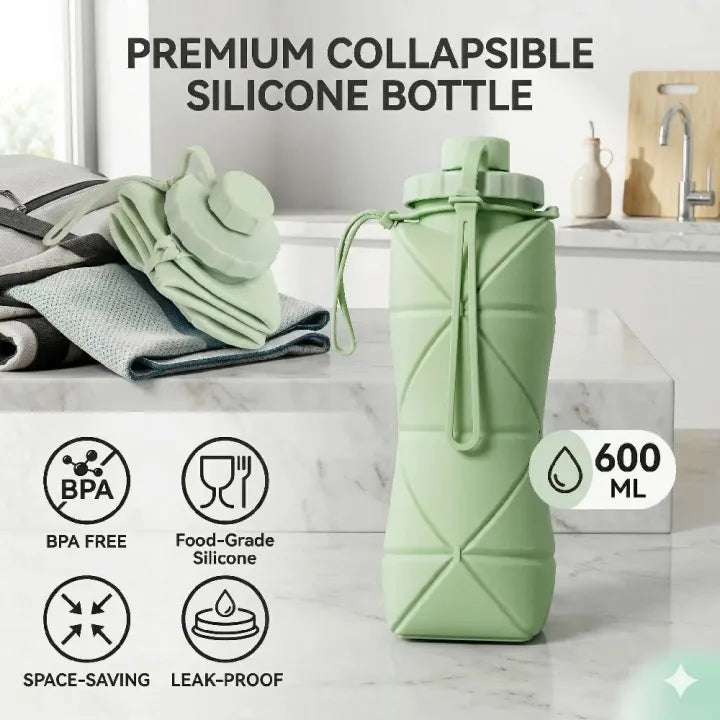 💧✨ Silicone Foldable Water Bottle 600ml 🌈 Portable Pocket-Size Travel Bottle 🚶‍♂️ | Smart Collapsible Design for Easy Carry 🎒🔥 | Random Color 🎨