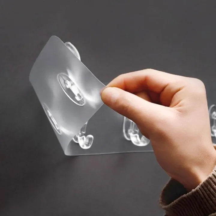 🪝✨ 6-Row Transparent Wall Hooks 🏠 Self-Adhesive Multi-Purpose Hanger 🔑 | Perfect for Clothes, Towels & Kitchen Storage 🚿🔥